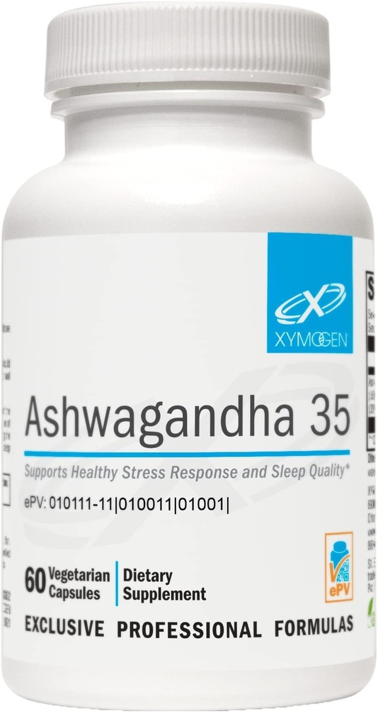 XYMOGEN 샴푸 35 - 특허, 순화 된 Ashwagandha 뿌리 + 잎 추출물 (35% Withanolide Glycosides) - 건강한 스트레스 응답, 휴식 및 품질 야간 휴식 (60 캡슐) 지원