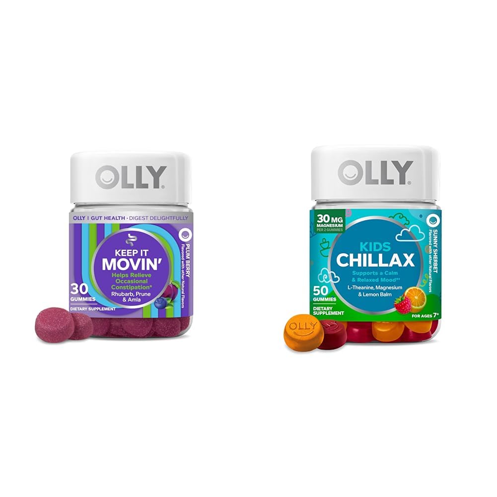 OLLY 변비 완화 Gummies 30ct + Chillax Kids Calm Chews 50ct