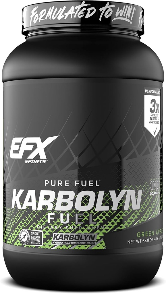 EFX Sports Karbolyn Fuel | 빠른 흡수 탄수화물 분말 | 캐비넷 로드, 지속 에너지, 빠른 회복 | 자극제 무료 | 35 인분 (그린 애플)