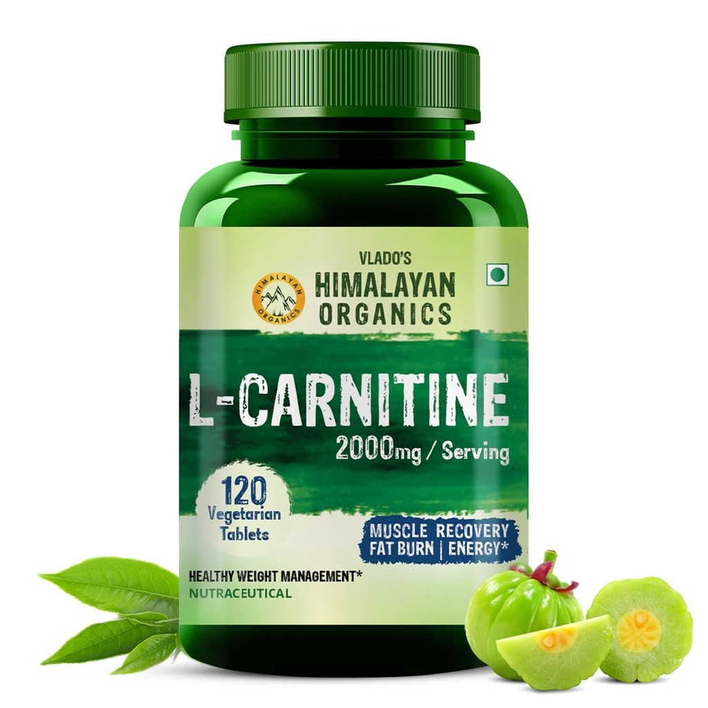 Himalayan Organics L-Carnitine L-Tartrate with Green Tea Extract 2000 Mg | 건강한 무게 관리 | 근육 회복, 부스트 에너지, 내구시간 및 지방 연소 -120 채식 정제 지원