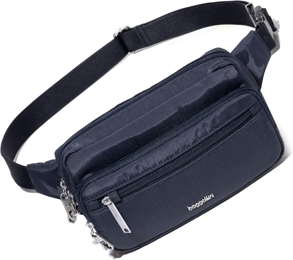 Baggallini Securtex Anti-Theft Belt Fanny Pack for Women RFID Wallet 잠금 지퍼 여행 가방 Crossbody 지갑