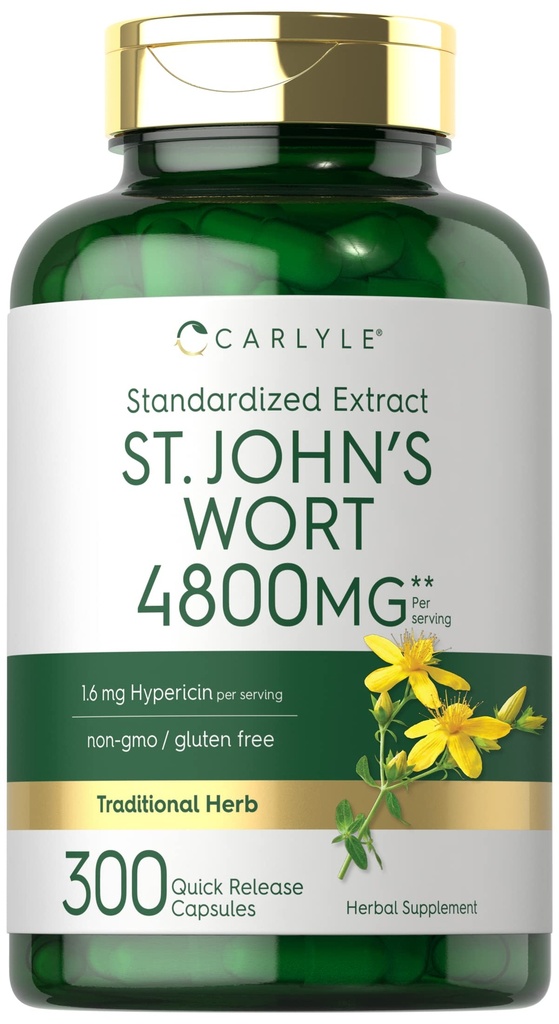 Carlyle St John 's Wort 캡슐 | 4800mg | 300 개 | Non-GMO 및 글루텐 무료 보충 | 표준화된 추출물