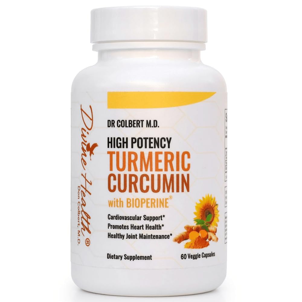 Divine Health Dr. Colbert, MD BioPerine (아흡수를 위한 까만 고추) 500mg 심황 추출물 95% Curcuminoids & 150mg 전체적인 뿌리 심황 | 60의 캡슐