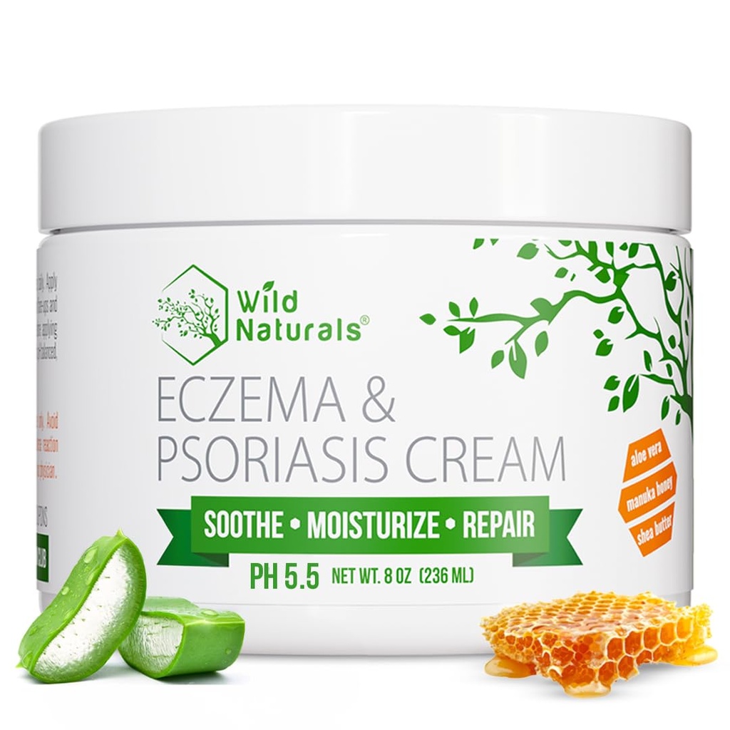 야생 자연 Eczema & Psoriasis 크림 건조, Itchy 피부 – 성인 & 아이를위한 Eczema 구호 – Manuka 꿀을 가진 Moisturizing Psoriasis 크림 - 손으로 꿀 로션 및 얼굴