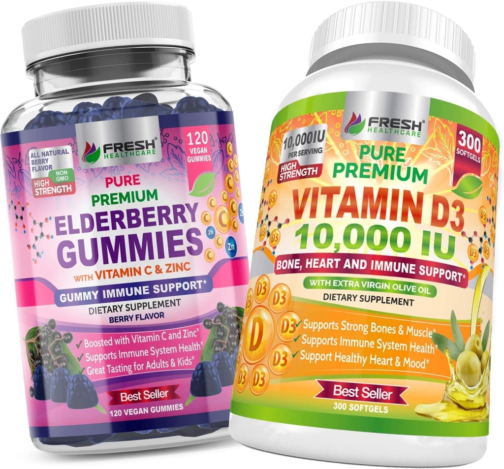 FRESH 건강 관리 Elderberry Gummies와 비타민 D - 번들