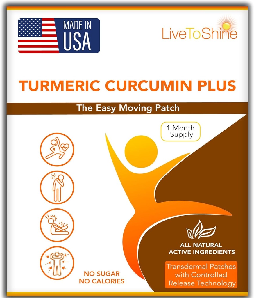 Men and Women 용 Shine Turmeric Curcumin Topical Patch에 라이브 - 30 일 공급 - 미국 제작