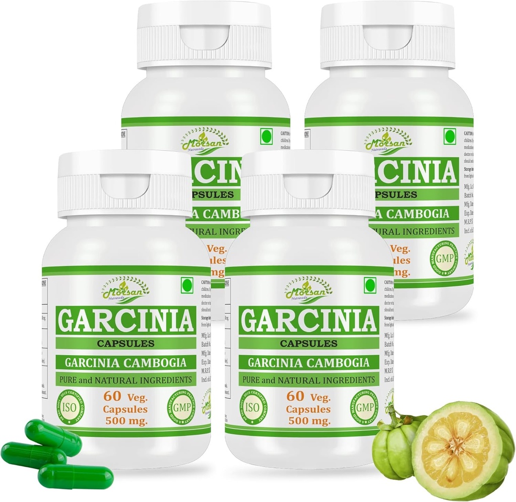 자연적이고 순수한 초본 Garcinia CAMBOGIA (Garcinia) 추출물 캡슐 | 가장 높은 효능, 100 % 초본 제품 | 60 X 500 mg의 팩. Veg. 캡슐 (4 항아리 포장)