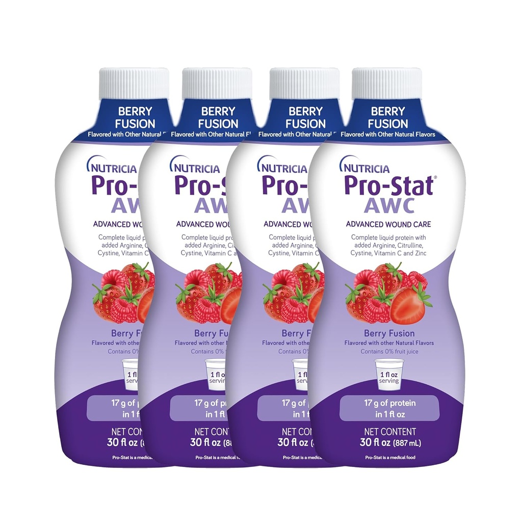 Pro-Stat Advanced Wound Care (AWC), 농축 액체 단백질 의료 식품 - Berry Fusion 풍미, 30 Fl Oz 병 (케이스 4)