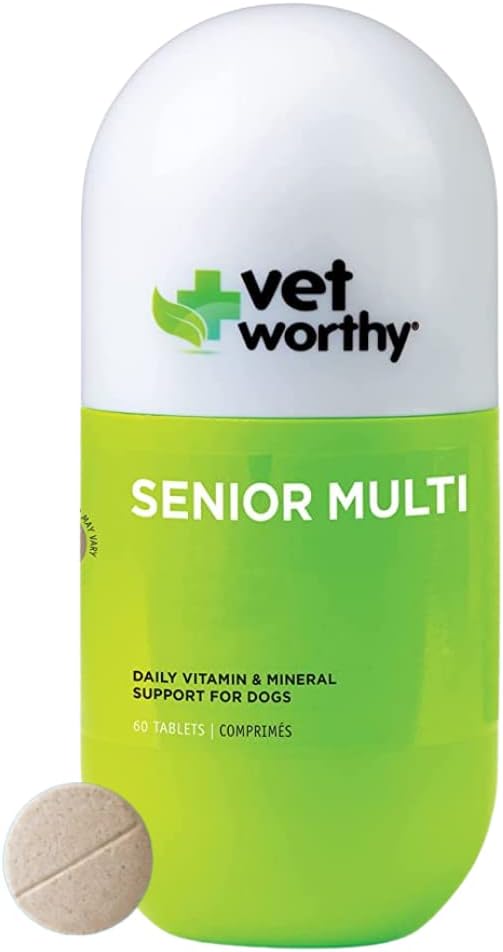 개를위한 Vet Worthy 수석 Multivitamin Chewable - 산화 방지제 및 영양 지원 - 매일 지원 - 필수 비타민, 미네랄, & 효소 - 개를위한 간장 풍미 Chewable - 60 정제