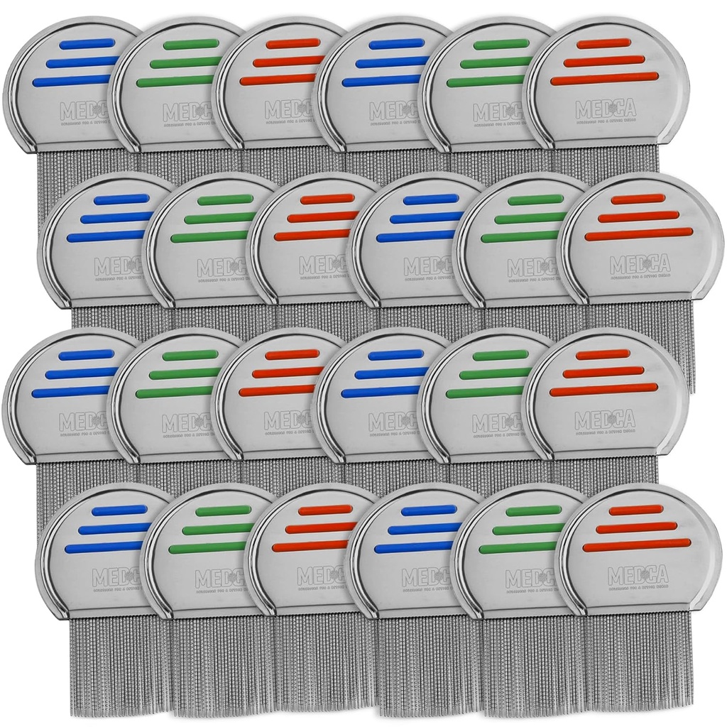 Lice Comb - (Pack of 24) 개인적으로 포장 된 전문 스테인레스 스틸 로우스 및 Nit Combs는 편안함을위한 둥근 팁이있는 달걀을 제거합니다.