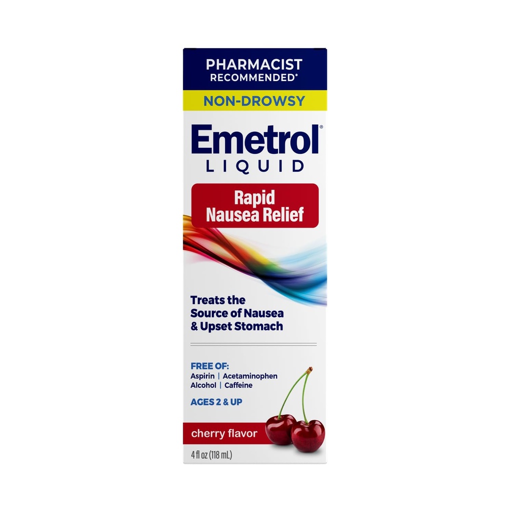 Emetrol Non-Drowsy Nausea Relief - Upset Stomach Relief 용 액체 의약품 - Pharmacist 권장 Nausea 의약품 - Cherry 풍미 - 4fl oz