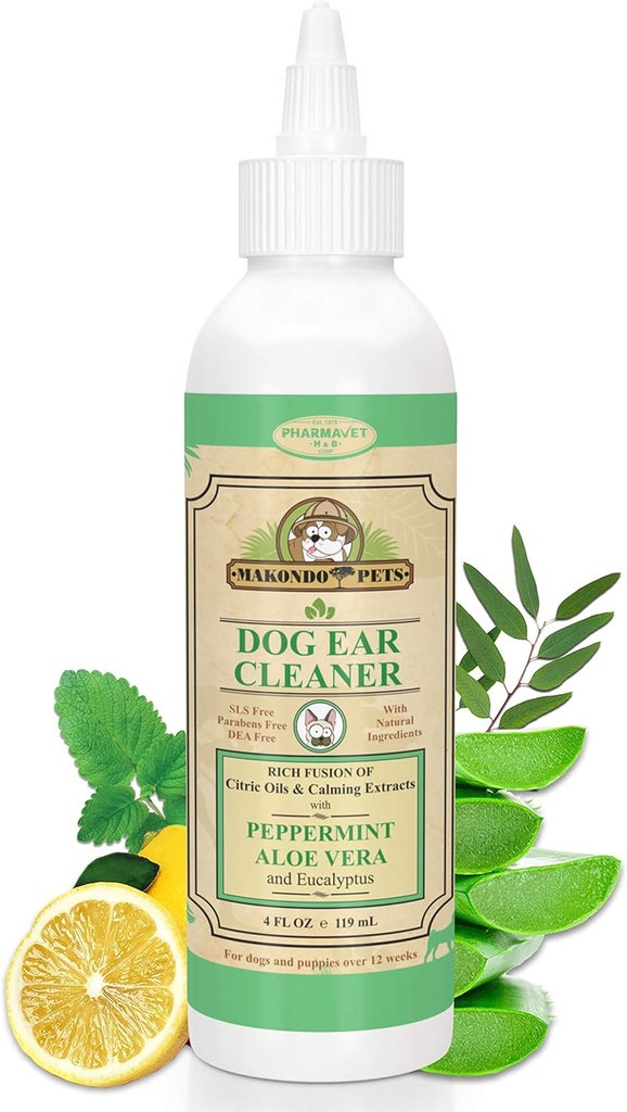 Dog Ear Cleaner Solution with Peppermint Aroma | 그 천연 추출물은 왁스, Debris & Odor를 제거하여 개 귀 미성년자 치료에 도움을 줍니다 | Dog Ear Wash/Otic Cat Ear Cleaner Drop | Puppy Ear Cleaner