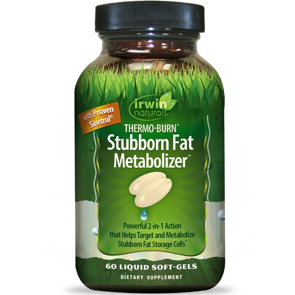 Irwin Naturals Thermo-Burn Stubborn Fat Metabolizer - 60 액체 소프트 젤 - Combines Green Tea Extract (EGCG), MCT Oil & Caffeine - 20 서빙