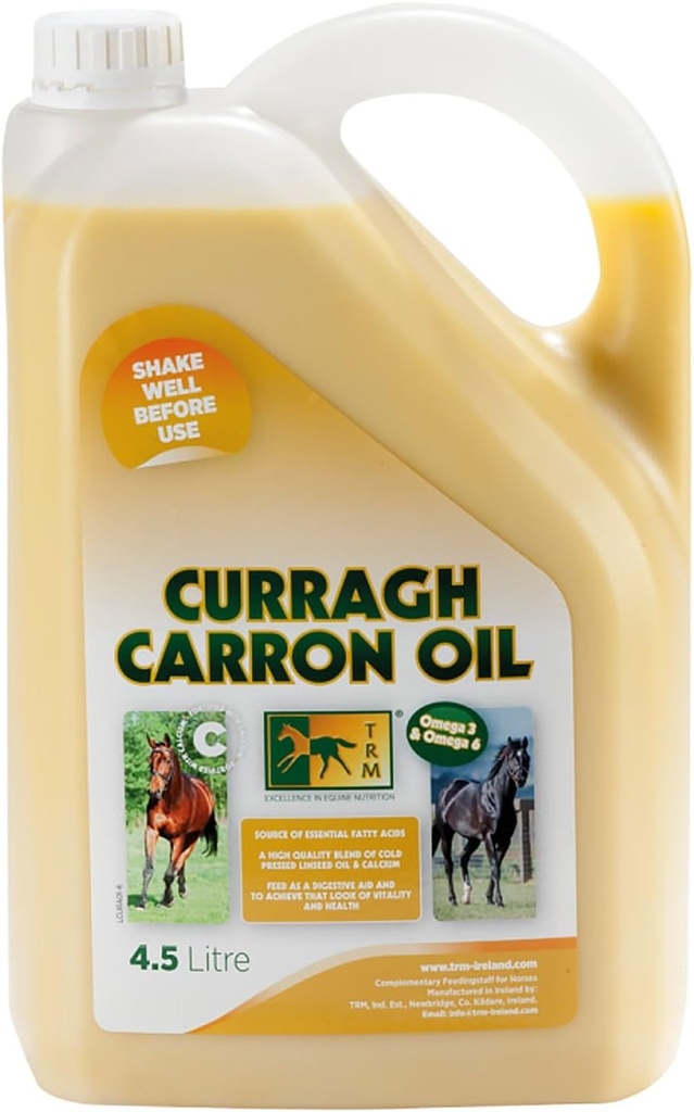 TRM Curragh Carron Flaxseed Oil Digestive Horse Supplement for the Shiny Coat | 오메가 3 및 6의 원천 | 체중, 피부 및 코트 조건 개선 - 152 fl oz/1.2 US gal (4.5 리터) - 152 fl oz (1.2 US gal)