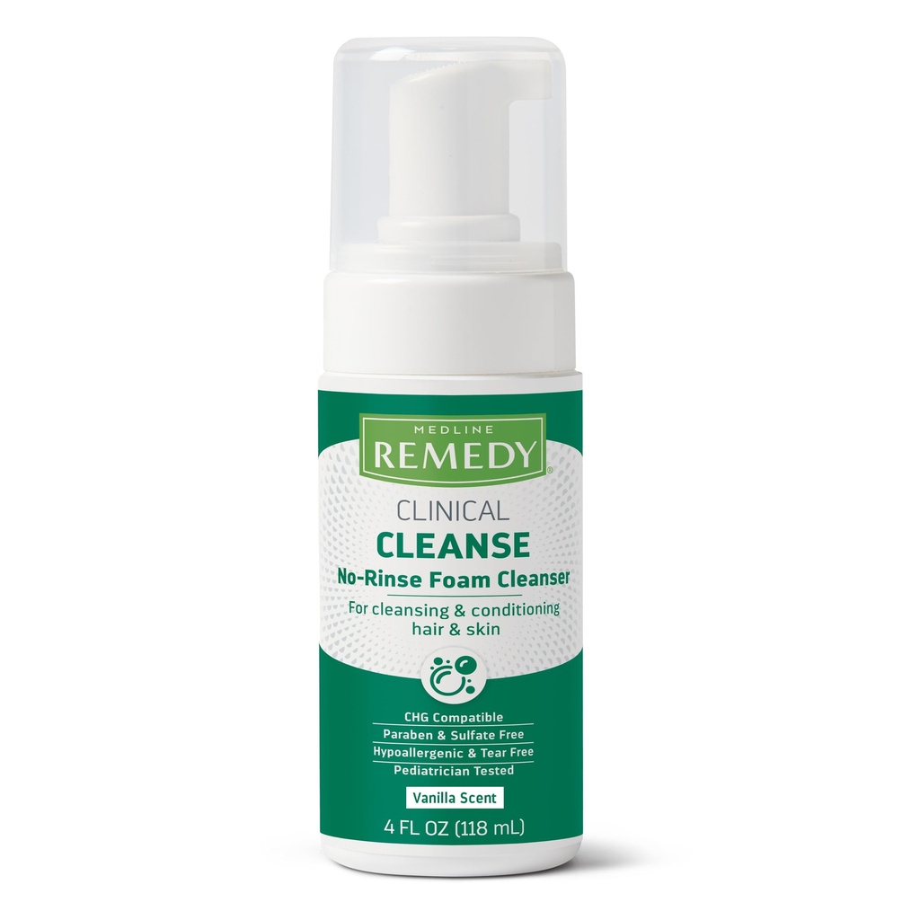 Medline Remedy 임상 No-Rinse Foam Cleanser, Vanilla Scent (4 fl oz) - 민감한 피부, Paraben 및 Sulfate 무료, 얼굴, 헤어 및 모든 연령을위한 샴푸 및 바디 워시
