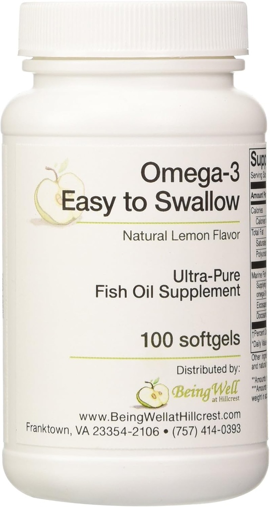 오메가-3 '세게하기' Ultra-pure Fish Oil Supplement 천연 레몬 맛 100 Softgels