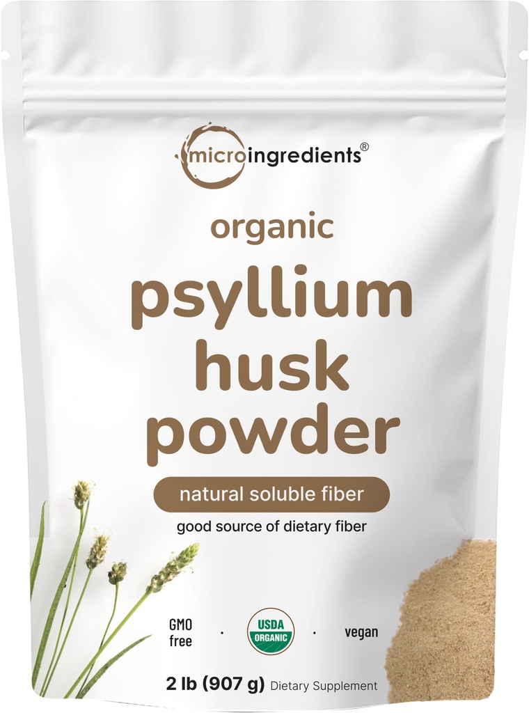 마이크로 성분 유기 Psyllium Husk 분말, 2lbs (32oz) | 매일 녹는 섬유 보충교재 | 인도 근원 | 자연적인 Prebiotics & Probiotics | 지원 Digestive 건강|Non-GMO, Keto Friendly, Vegan