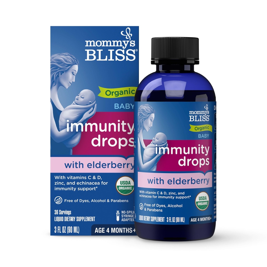 Mommy's Bliss Organic Baby Elderberry Drops, 비타민, 프리 바이오 틱스, 아연 및 유기 Echinacea, 나이 4 개월 +, 3 Fl Oz (36 서빙)