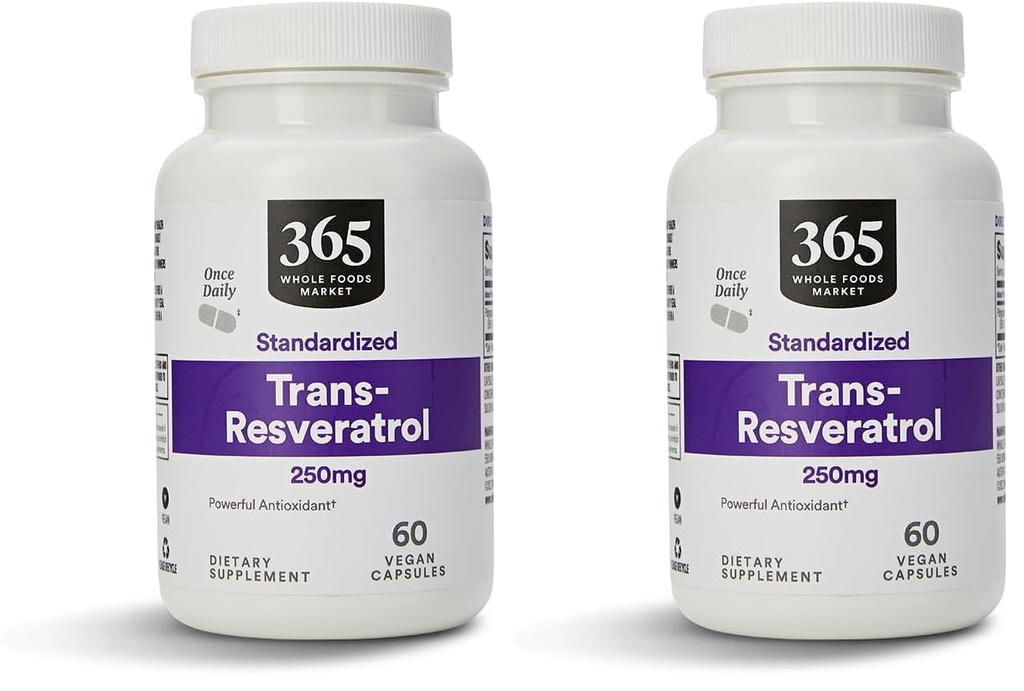 전체 식품 시장, Transresveratrol 250Mg, 60 Vegg 캡슐 (팩 2)