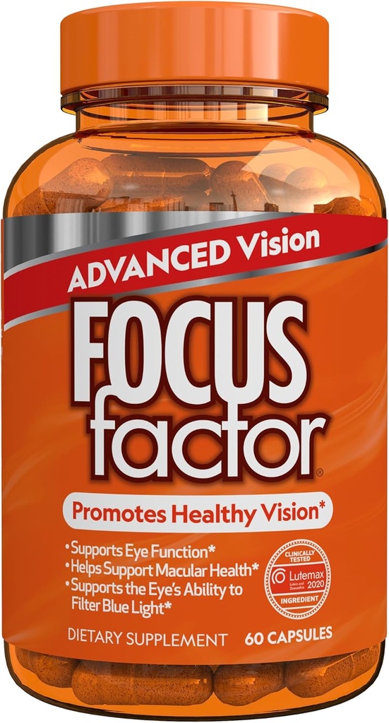 Focus Factor Advanced Vision Formula (60 Count) - 비타민 C, 비타민 E, Lutemax® 2020 - 눈 건강 지원을위한 Lutein 및 Zeaxanthin 보충교재