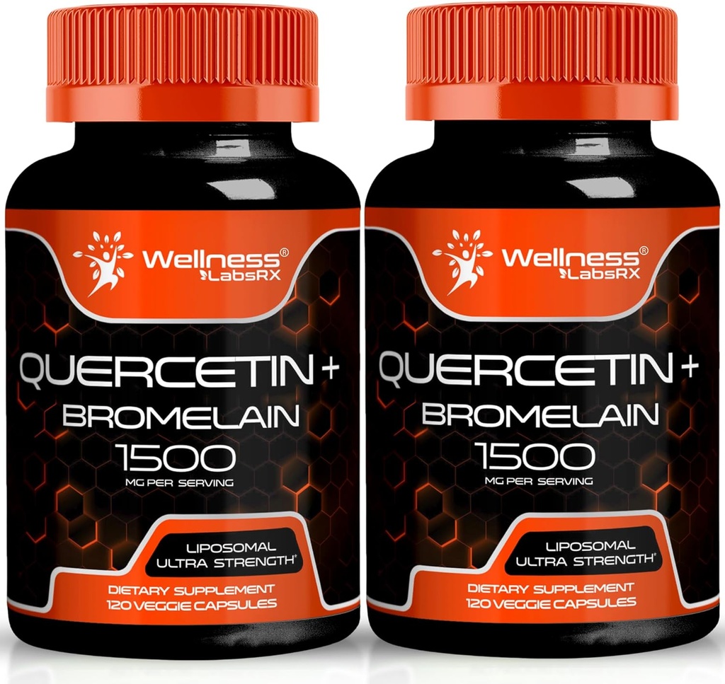 Bromelain 보충교재를 가진 Quercetin - 1500mg - 남자와 여자를 위한 면역 지원 그리고 심장 건강 캡슐, Quercetin 보충교재 도움 지원 합동 & 건강한 호흡 체계 - 120 조사 (2 팩)