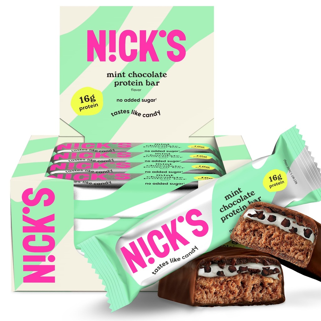 Nick 's Mint Chocolate Protein Bars – 12-Count Box | 고단백, 저 칼로리, 저탄소, 케토 친화적, 설탕 없음