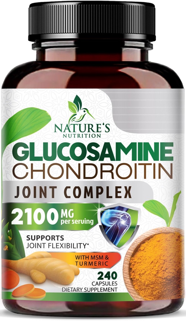 Glucosamine Chondroitin MSM 2100mg Complex - Turmeric & Boswellia를 가진 남자와 여자를 위한 합동 지원 보충교재, 3배 힘 글루코사민 보충교재 - 240의 캡슐