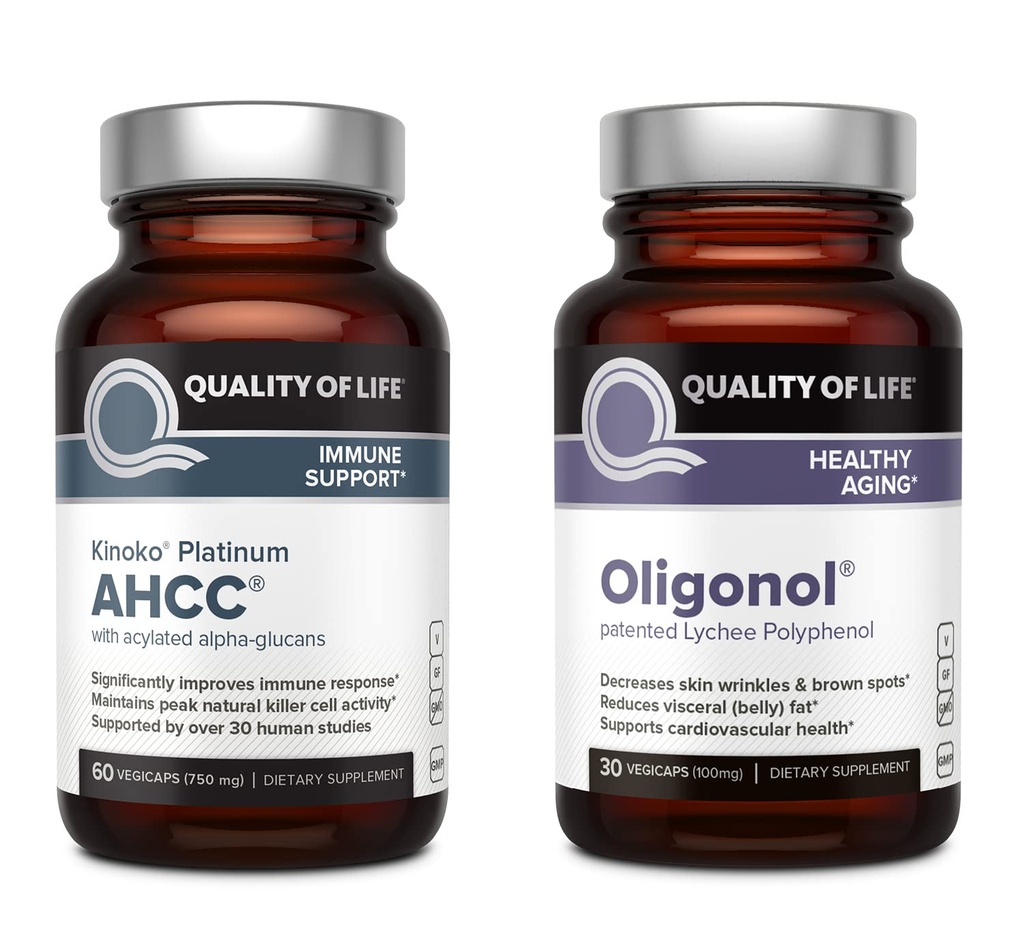 생활의 질 Kinoko 플래티넘 AHCC 750 mg 및 Oligonol Lychee 추출물 - 면역 지원, 건강한 시효를 위해