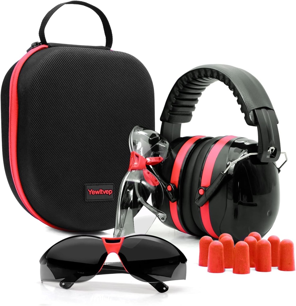 Yewltvep Shooting Ear Protection Gun Range Ear Protection with Earmuffs, 총 안전 안경, Earplugs, 하드 스토리지 케이스