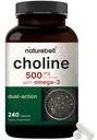 NatureBell Choline은 오메가-3 지방산, 240 캡슐을 함유 한 500mg을 보충합니다 | 고전도 콜린 Bitartrate - 임신 중 Prenatal Support - Energy, Liver, Brain, & Cognitive Health를 촉진합니다.