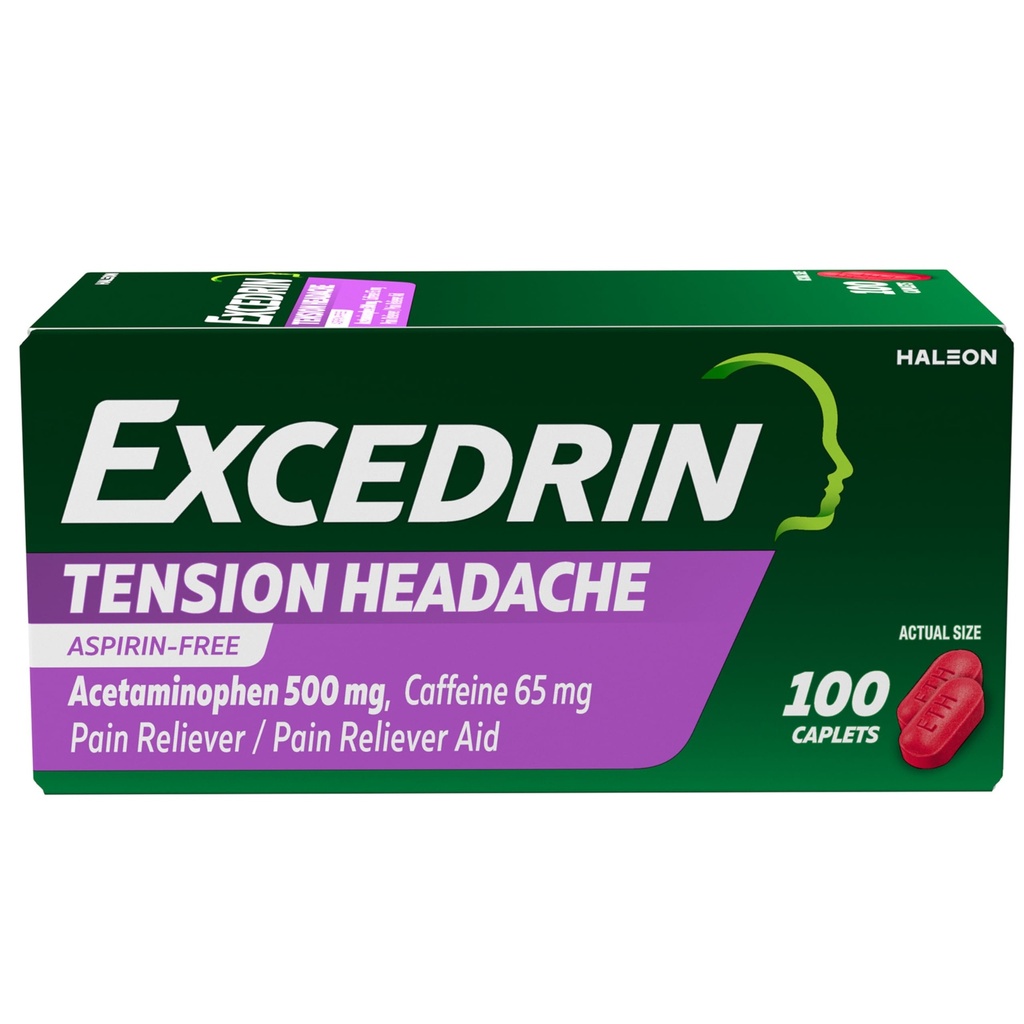Excedrin 긴장 두통 기복 모자, Acetaminophen 500mg의 카페인 65mg의 고통 Reliever, Aspirin 자유로운, 100 조사