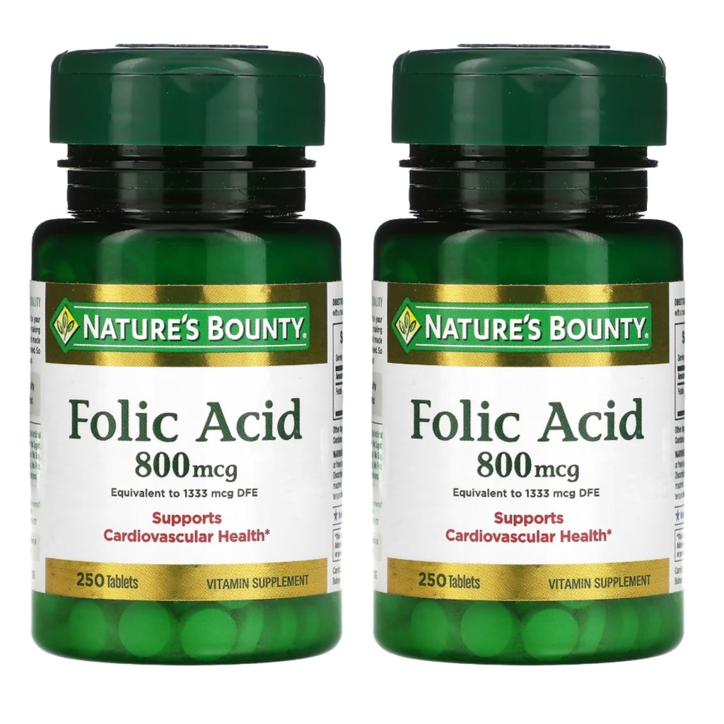자연의 Bounty Folic 산 800 mcg 비타민 보충교재 최대 힘 - 250의 정제, 2의 팩