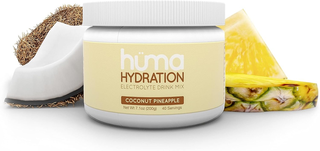 HUMA CHIA Hydration 음료 혼합, 코코넛 파인애플, 40 서빙 항아리 - 낮은 칼로리, 높은 전해질 분말 - 100 % 천연, 1g 설탕, 10 Cal