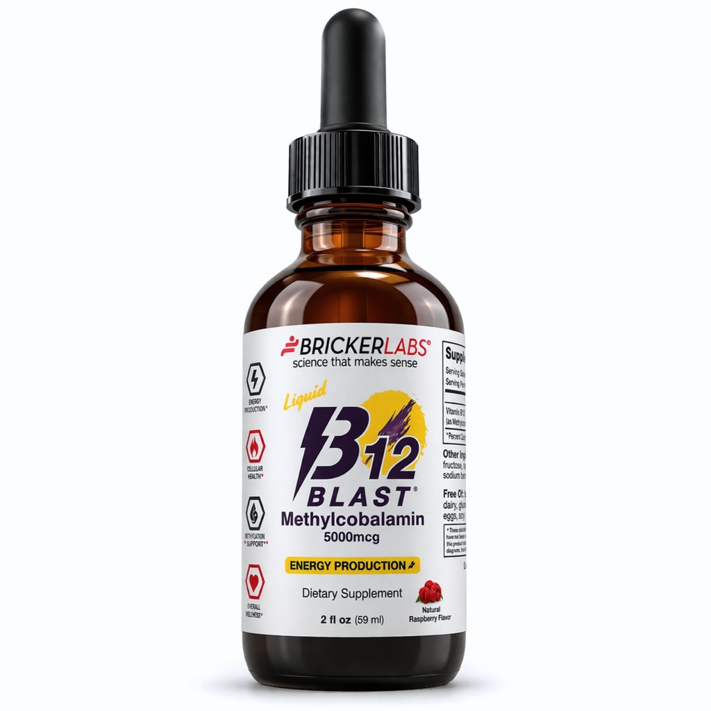 Bricker Labs B12 폭발 Methylcobalamin 5000mcg, 훌륭한 타스팅 하위 언어 액체 에너지 비타민 -Vegan B12 비타민, 지속 에너지 및 세포 건강 보충교재 - 59 일 서빙