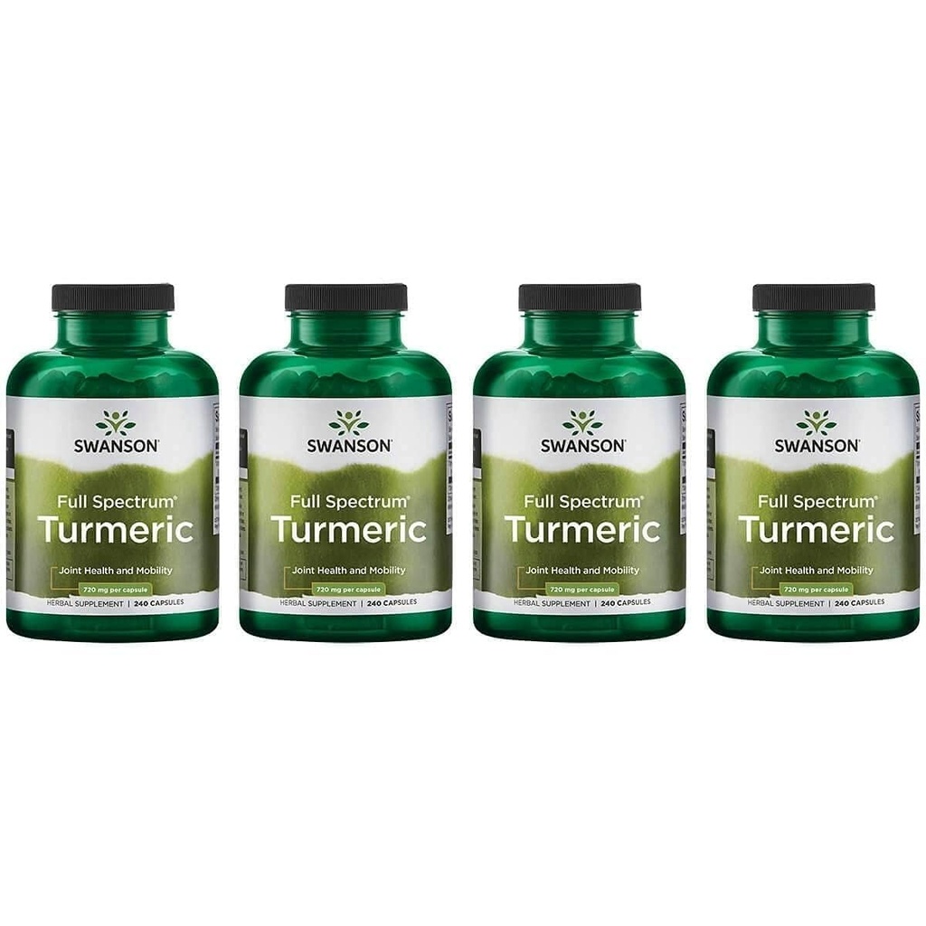 Swanson Full Spectrum Turmeric (Curcumin) - 관절 건강, 소화, 심장 건강 및 간 지원 보충 - Curcuma Longa Formula Promoting Memory Support - (240 캡슐) 4 팩