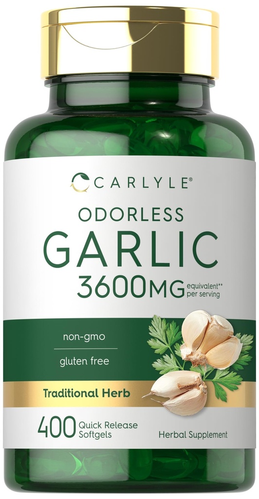 Carlyle Odorless Garlic Softgels 3600 mg | 400 개 | Allium Sativum Bulb | 비 GMO, 글루텐 프리 보충교재