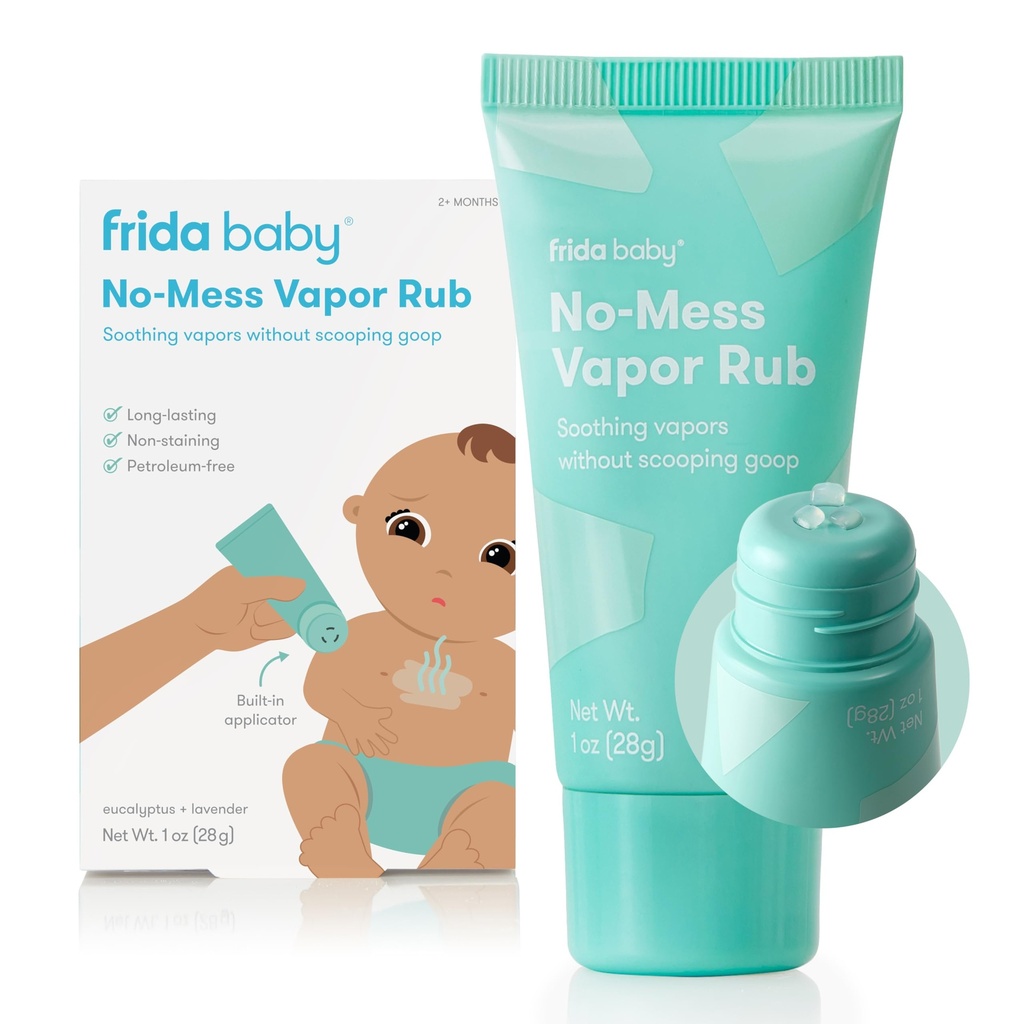 Frida Baby No-Mess Vapor Rub, 가슴, 목, 뒤 + 발, 비 전용, 휘발유없는, 손 자유로운 도포구 관, 비 얼룩이 지는, 수면을 위한 Soothing Eucalyptus & Lavender
