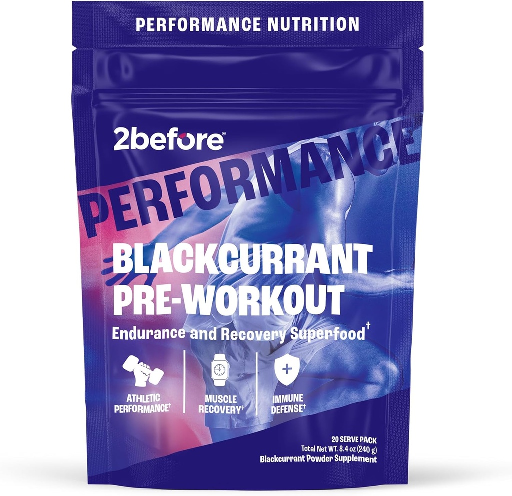 2before Blackcurrant I 모든 자연 Vegan Pre Workout, 카페인 무료 I Clean Energy, Endurance, Recovery I Pre Workout Women and Men I 20 서빙 파우치 I Informed Sports 인증
