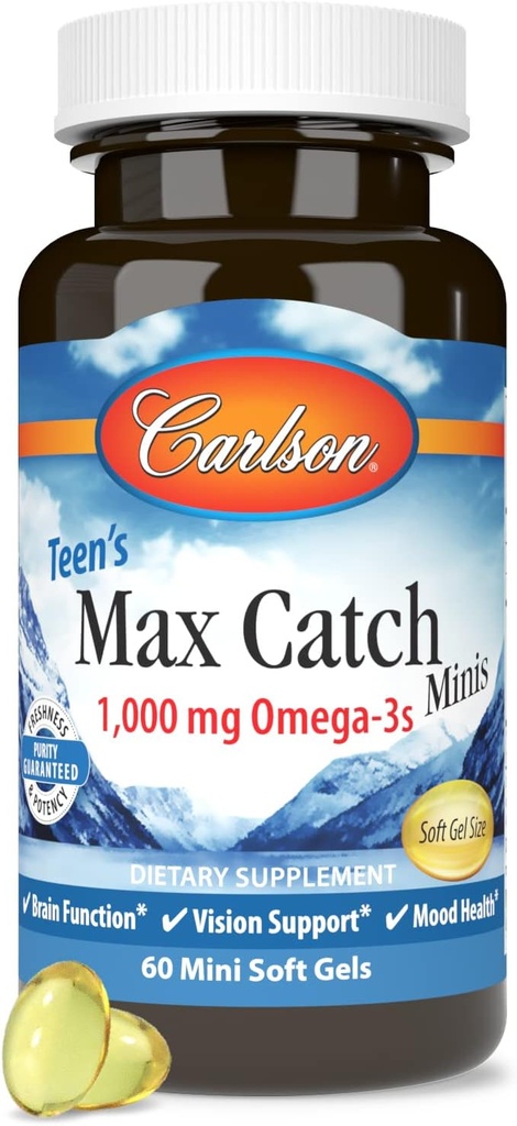 Carlson - 대의 최대 캐치 미니, 1000 mg 오메가-3s, 뇌 건강, 비전 지원, 무드 건강, 60 Softgels