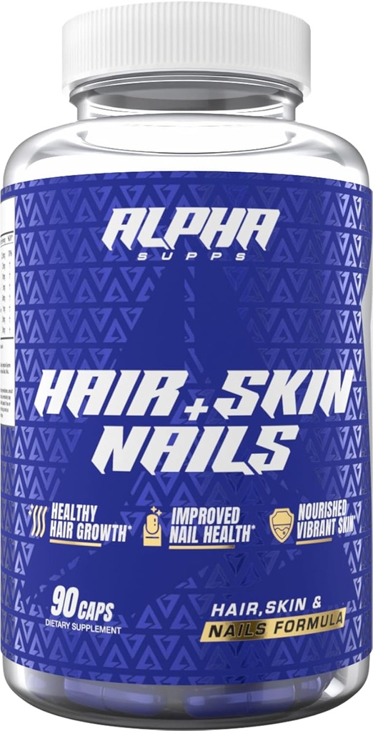 Alpha Supps Hair, Skin, Nails Supplement for Women - Biotin, Collagen 및 비타민을 함유 한 Vibrant HSN 건강 및 힘은 모발 성장, 두께 및 스킨 레이 런 - 90 캡슐을 지원합니다.