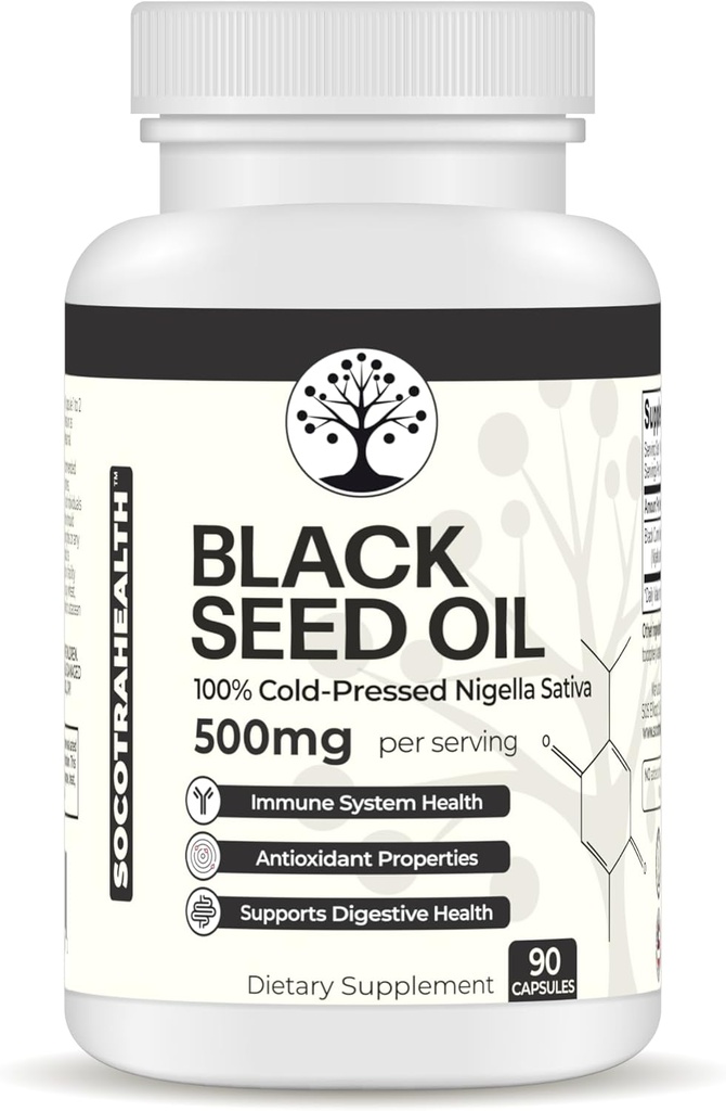 Black Seed Oil - 100 % 냉압 블랙 Cumin Nigella Sativa - 산화 방지제, 면역 및 소화 시스템 지원 - Non-GMO, 글루텐 무료 - 500mg / 서빙 - 90 Vegan 캡슐