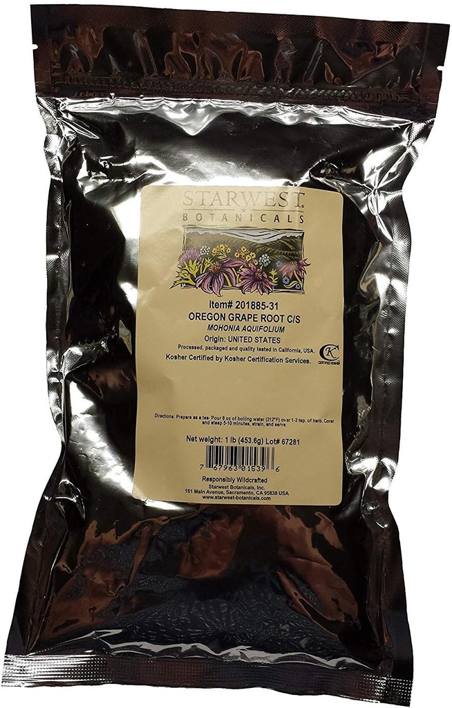 Oregon 포도 뿌리 C / S Wildcrafted - Mohonia aquifolium, 1 lb, (Starwest Botanicals)