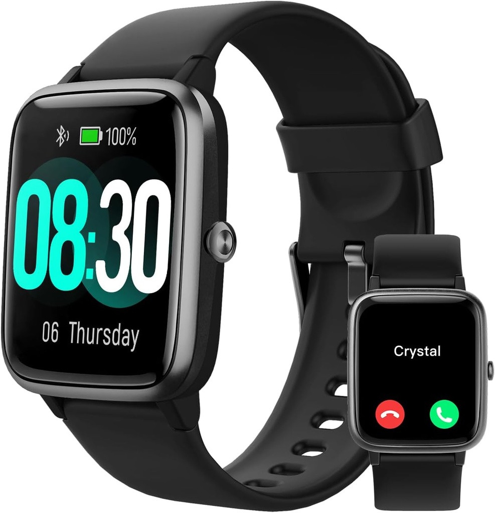 iOS 및 Android Phone용 GRV 스마트 워치(Answer/Make Call), 남성 여성용 시계 IP68 방수 Smartwatch 피트니스 트래커 시계 Heart Rate/Sleep Monitor Steps Calories Counter (Black)