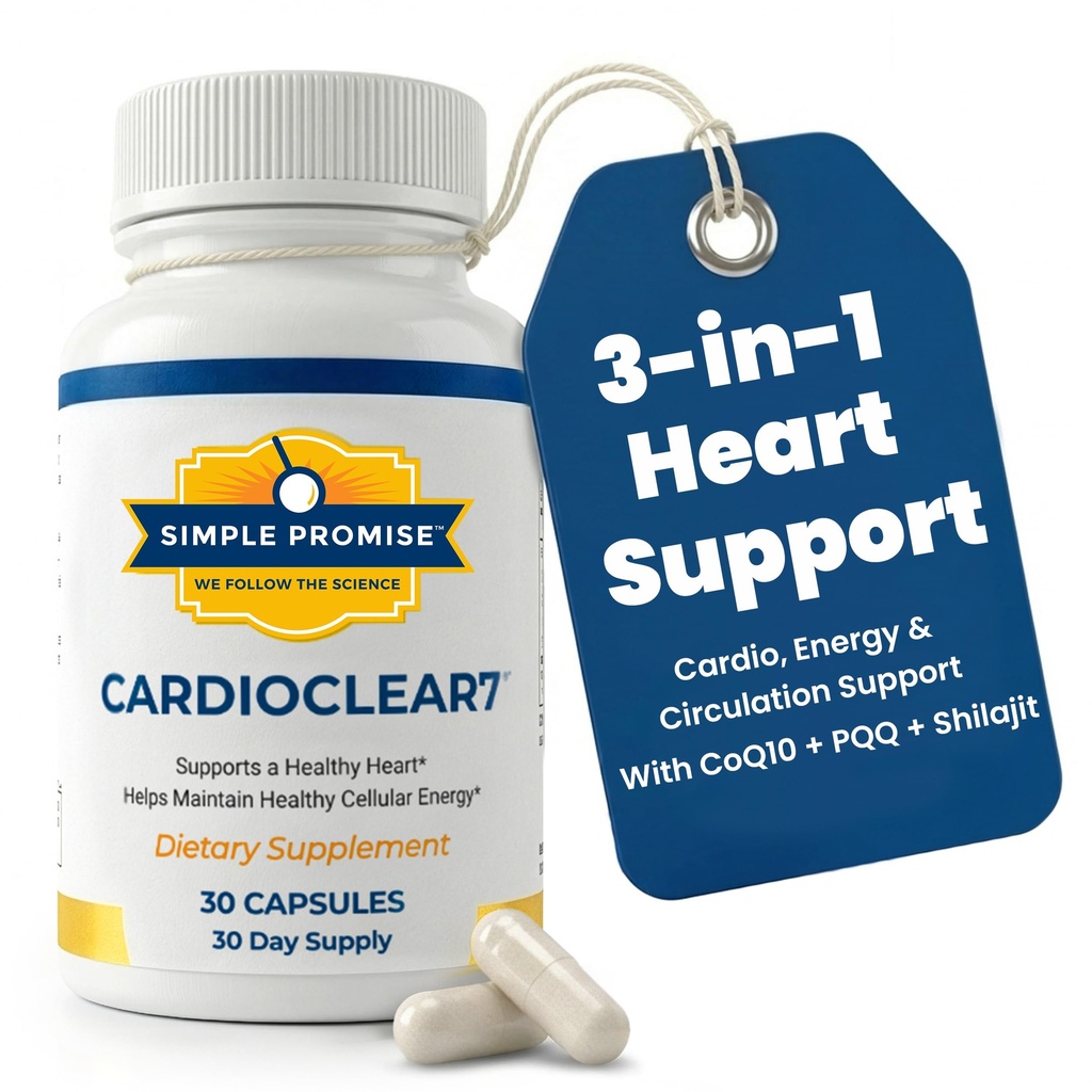 CardioClear7 - Coenzyme Q10 (CoQ10) 100mg와 Shilajit를 가진 PQQ 10mg 심장 건강 보충교재 - 순환, 세포 에너지 & 심장 혈관 건강 - 30의 캡슐을 지원합니다