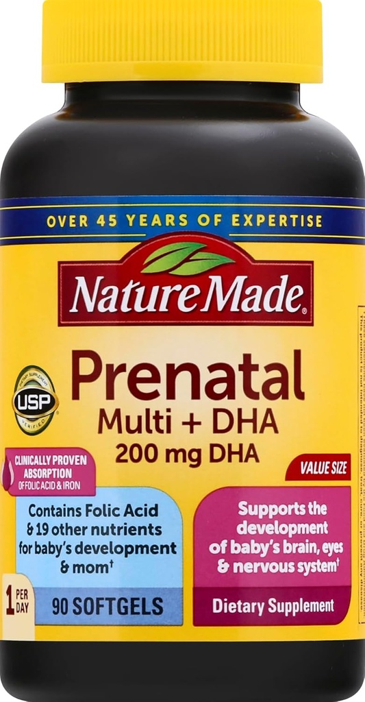 Folic 산, 이오딘 및 아연, 90 조사를 가진 Prenatal 비타민 + DHA Softgel