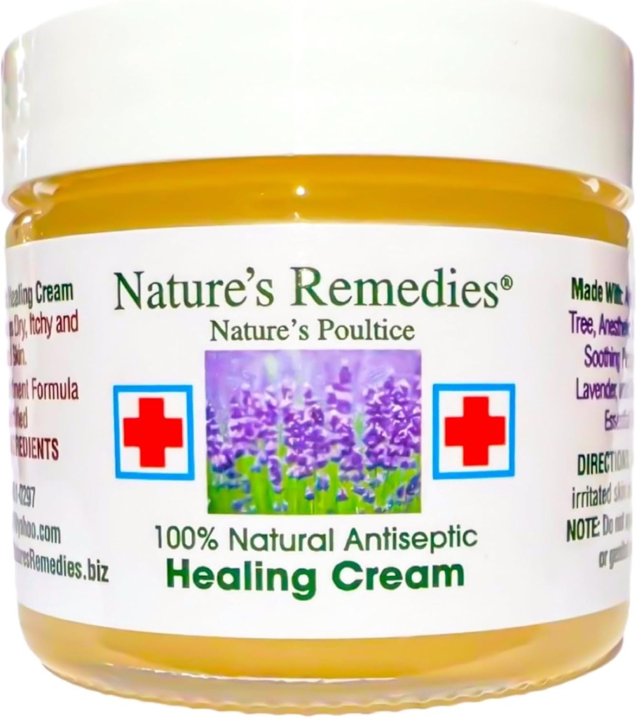 "100% 자연적인 방부제 치료 크림" 치유와 Soothes Infected 피부, 침대 Sores, 압력 Sores, 상처, 고통스러운 Ulcers, 가려움증, 스크랩, 속눈썹, 컷, 화상, Poison Ivy, Eczema, Psoriasis 2 oz.