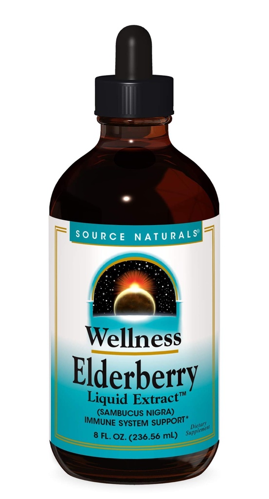 Immune 시스템 지원을위한 Source Naturals Wellness Elderberry 액체 추출물 - Sambucus nigra - 8 유체 oz