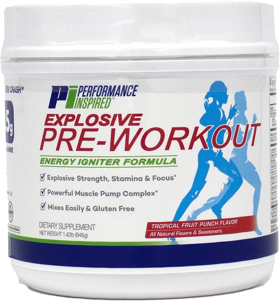 성능 Inspired Nutrition PreWorkout Powder - 모든 자연 - G-Free & Vegan Formula - Citrulline - Nitrosigine - Green Tea - Arginine - Beta Alanine - 열대 과일 펀치 - 32 서빙