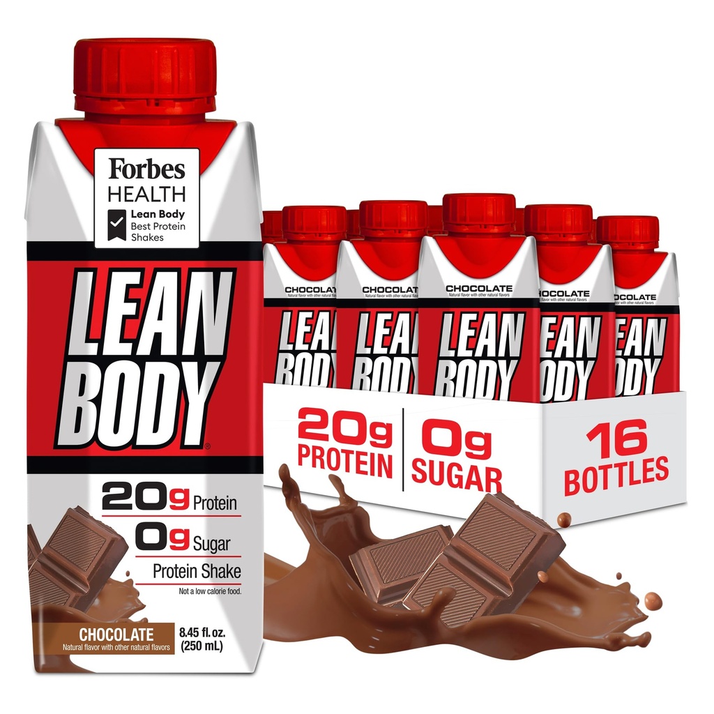 LABRADA NUTRITION - Lean Body RTD Whey Protein Shake, 남성 및 여성을위한 편리한 On-The-Go 식사 교체 Shake, 단백질 20 그램 - Zero Sugar, Lactose & Gluten 무료, 초콜릿 (16 팩)
