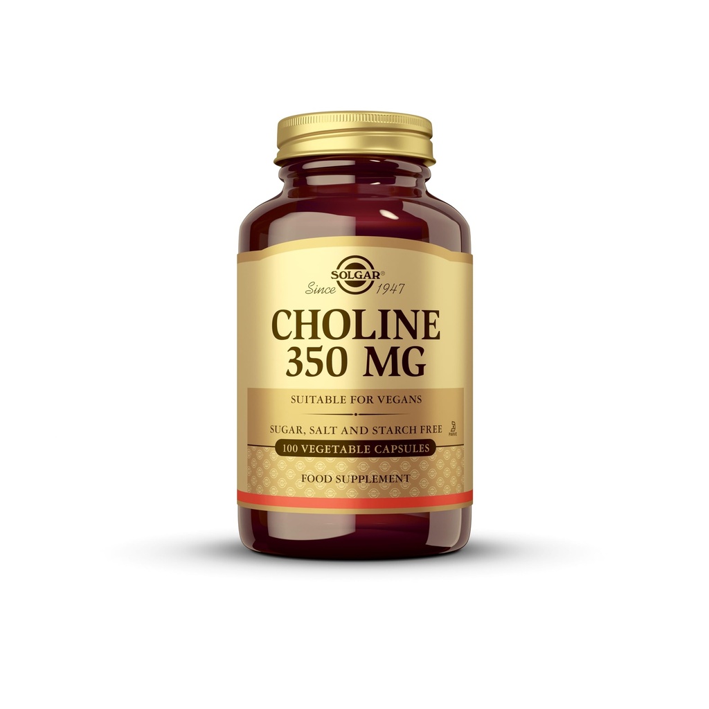 Solgar Choline 350 mg - 100 야채 캡슐, 2 팩 - Non-GMO, Vegan, Kosher - 200 총 봉사